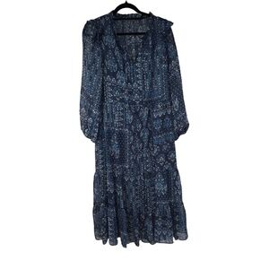 JULIA JORDAN‎ Womens 12 Blue Pattern Ruffle Tiered Dress Long Sleeve Boho